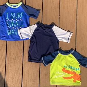 LOT OF 3 BOYS RASH GUARD SWIM SHIRTS SIZES 9M, 12M & 12-18M